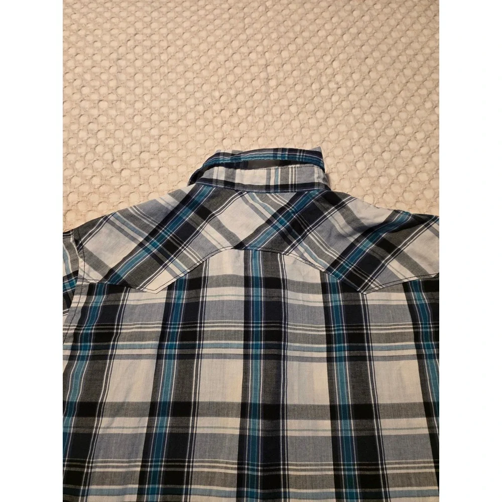 Levis Western Shirt Mens Small Blue Plaid Pearl Snap Short‎ Sleeve Excellent